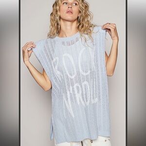 POL Light Blue Knit Top-OS